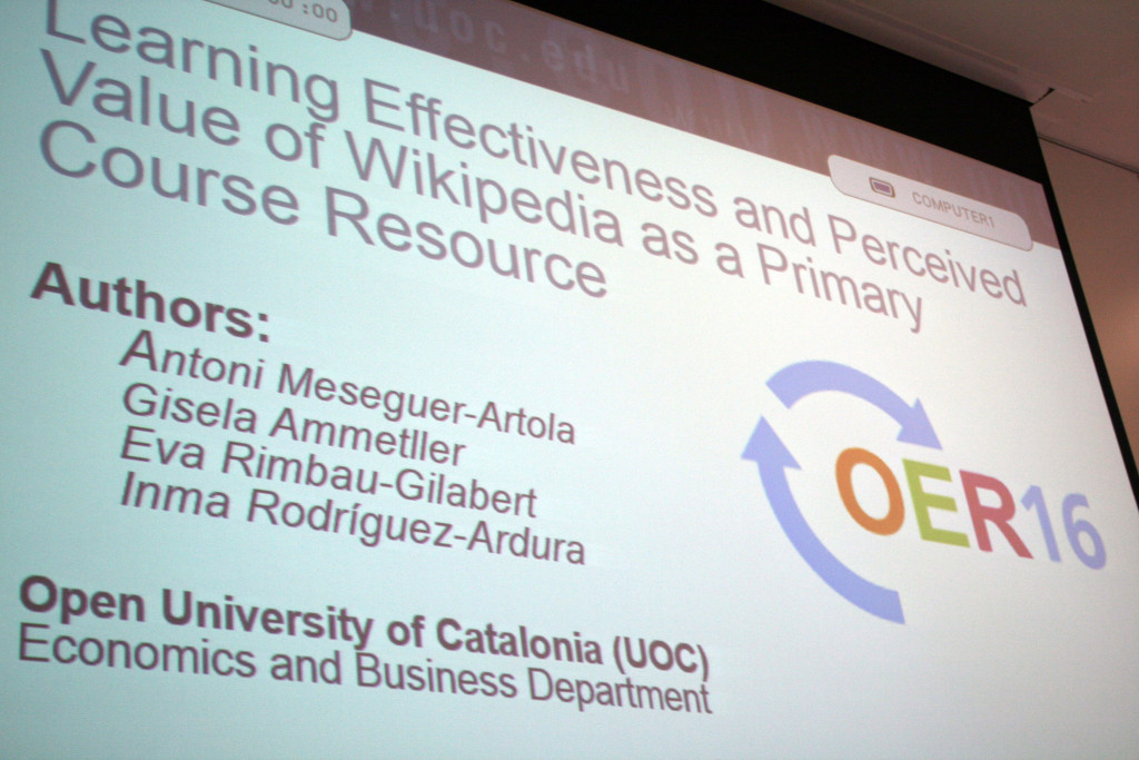 Learning Effectiveness and Perceived Value of Wikipedia as a Primary Course Resource at OER16. By Stinglehammer (Own work) [CC BY-SA 4.0 (http://creativecommons.org/licenses/by-sa/4.0)], via Wikimedia Commons